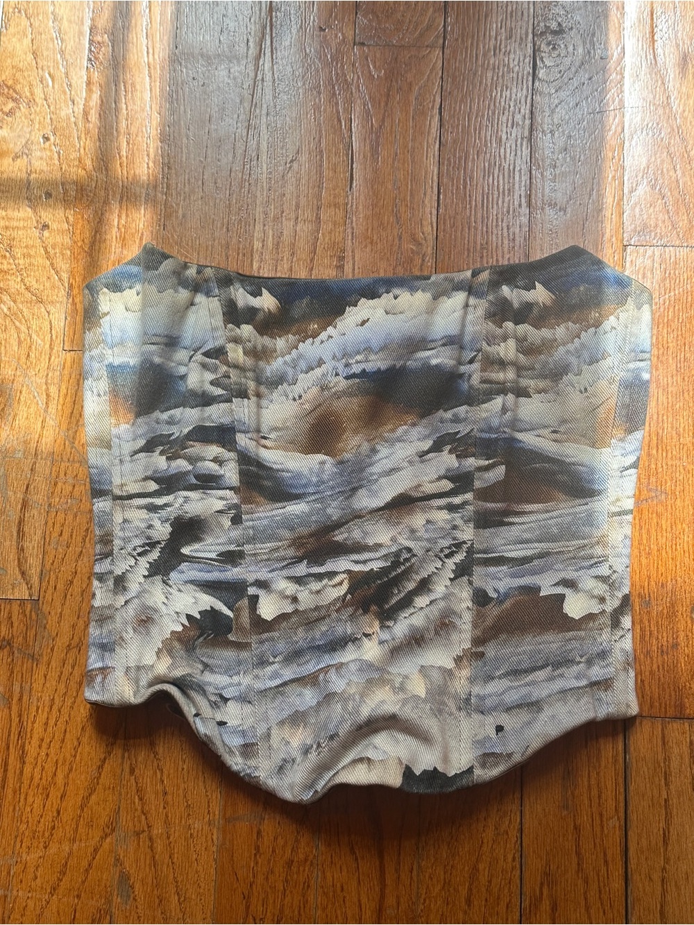 Abstract Neutral-Tone Waist Corset Mini Skirt & Top Set